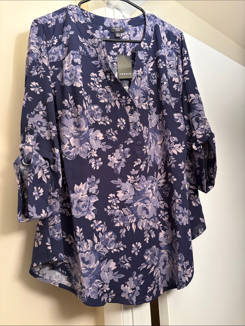 torrid Navy and Lavender Floral Henley Blouse
